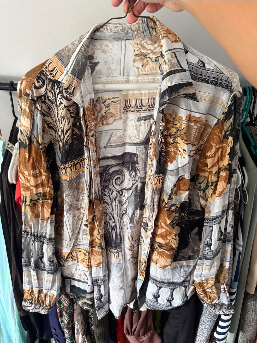 Women's Patterned Button-Up Shirt in Brown & Black